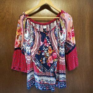 Bila Boho Print Peasant Top